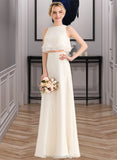 Mignon A-Line Scoop Neck Floor-Length Chiffon Bridesmaid Dress With Cascading Ruffles STAP0012999