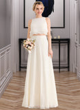 Mignon A-Line Scoop Neck Floor-Length Chiffon Bridesmaid Dress With Cascading Ruffles STAP0012999