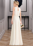 Mignon A-Line Scoop Neck Floor-Length Chiffon Bridesmaid Dress With Cascading Ruffles STAP0012999