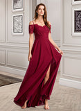 Krista A-Line V-neck Floor-Length Bridesmaid Dress STAP0013000