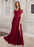 Krista A-Line V-neck Floor-Length Bridesmaid Dress STAP0013000