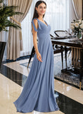 Cristal A-Line V-neck Floor-Length Bridesmaid Dress With Bow(s) Split Front STAP0013001