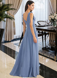 Cristal A-Line V-neck Floor-Length Bridesmaid Dress With Bow(s) Split Front STAP0013001