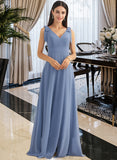 Cristal A-Line V-neck Floor-Length Bridesmaid Dress With Bow(s) Split Front STAP0013001