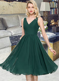 Mireya A-line V-Neck Knee-Length Chiffon Bridesmaid Dress STAP0013002