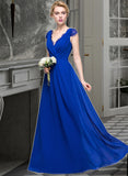 Lilian A-Line V-neck Floor-Length Chiffon Bridesmaid Dress With Ruffle STAP0013004