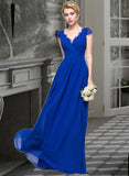 Lilian A-Line V-neck Floor-Length Chiffon Bridesmaid Dress With Ruffle STAP0013004