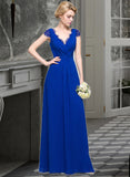 Lilian A-Line V-neck Floor-Length Chiffon Bridesmaid Dress With Ruffle STAP0013004