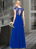 Lilian A-Line V-neck Floor-Length Chiffon Bridesmaid Dress With Ruffle STAP0013004