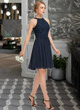 Elvira A-Line Scoop Neck Knee-Length Chiffon Lace Bridesmaid Dress With Ruffle STAP0013006