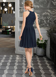 Elvira A-Line Scoop Neck Knee-Length Chiffon Lace Bridesmaid Dress With Ruffle STAP0013006