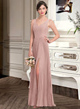 Gladys A-Line V-neck Floor-Length Chiffon Bridesmaid Dress With Split Front Pleated STAP0013007