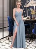 India A-Line Sweetheart Floor-Length Chiffon Bridesmaid Dress With Ruffle Split Front STAP0013008