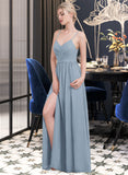 India A-Line Sweetheart Floor-Length Chiffon Bridesmaid Dress With Ruffle Split Front STAP0013008