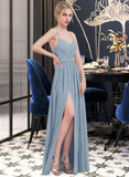 India A-Line Sweetheart Floor-Length Chiffon Bridesmaid Dress With Ruffle Split Front STAP0013008