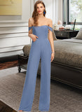 Uerica Jumpsuit/Pantsuit Off-the-Shoulder Floor-Length Chiffon Bridesmaid Dress With Pockets STAP0013010