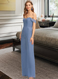 Uerica Jumpsuit/Pantsuit Off-the-Shoulder Floor-Length Chiffon Bridesmaid Dress With Pockets STAP0013010