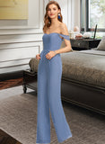 Uerica Jumpsuit/Pantsuit Off-the-Shoulder Floor-Length Chiffon Bridesmaid Dress With Pockets STAP0013010