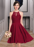 Marilyn A-Line Scoop Neck Knee-Length Chiffon Lace Bridesmaid Dress With Ruffle Bow(s) STAP0013012