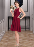 Marilyn A-Line Scoop Neck Knee-Length Chiffon Lace Bridesmaid Dress With Ruffle Bow(s) STAP0013012