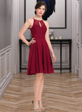 Marilyn A-Line Scoop Neck Knee-Length Chiffon Lace Bridesmaid Dress With Ruffle Bow(s) STAP0013012