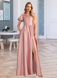 Larissa A-Line One-Shoulder Floor-Length Bridesmaid Dress With Split Front STAP0013013