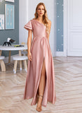 Larissa A-Line One-Shoulder Floor-Length Bridesmaid Dress With Split Front STAP0013013