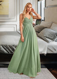 Aryanna A-Line V-neck Floor-Length Bridesmaid Dress With Ruffle STAP0013014