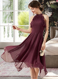 Mercedes A-Line Scoop Neck Tea-Length Chiffon Bridesmaid Dress With Cascading Ruffles STAP0013016