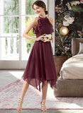 Mercedes A-Line Scoop Neck Tea-Length Chiffon Bridesmaid Dress With Cascading Ruffles STAP0013016