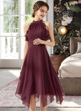 Mercedes A-Line Scoop Neck Tea-Length Chiffon Bridesmaid Dress With Cascading Ruffles STAP0013016