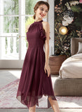 Mercedes A-Line Scoop Neck Tea-Length Chiffon Bridesmaid Dress With Cascading Ruffles STAP0013016