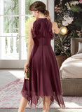 Mercedes A-Line Scoop Neck Tea-Length Chiffon Bridesmaid Dress With Cascading Ruffles STAP0013016