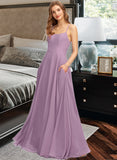 Persis A-Line Scoop Neck Floor-Length Chiffon Bridesmaid Dress With Pockets STAP0013017