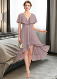 Marcia A-line V-Neck Asymmetrical Chiffon Bridesmaid Dress With Cascading Ruffles STAP0013019