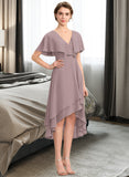 Marcia A-line V-Neck Asymmetrical Chiffon Bridesmaid Dress With Cascading Ruffles STAP0013019