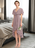 Marcia A-line V-Neck Asymmetrical Chiffon Bridesmaid Dress With Cascading Ruffles STAP0013019