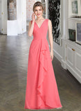 Paloma A-line V-Neck Floor-Length Chiffon Bridesmaid Dress With Cascading Ruffles STAP0013021