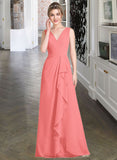 Paloma A-line V-Neck Floor-Length Chiffon Bridesmaid Dress With Cascading Ruffles STAP0013021