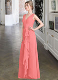 Paloma A-line V-Neck Floor-Length Chiffon Bridesmaid Dress With Cascading Ruffles STAP0013021