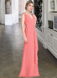 Paloma A-line V-Neck Floor-Length Chiffon Bridesmaid Dress With Cascading Ruffles STAP0013021