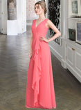 Paloma A-line V-Neck Floor-Length Chiffon Bridesmaid Dress With Cascading Ruffles STAP0013021