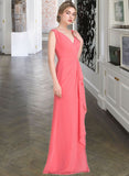 Paloma A-line V-Neck Floor-Length Chiffon Bridesmaid Dress With Cascading Ruffles STAP0013021