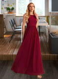 Undine A-Line High Neck Floor-Length Bridesmaid Dress With Bow(s) STAP0013022