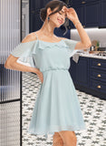 Jaliyah A-Line V-neck Short/Mini Bridesmaid Dress With Cascading Ruffles STAP0013023