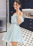 Jaliyah A-Line V-neck Short/Mini Bridesmaid Dress With Cascading Ruffles STAP0013023