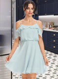 Jaliyah A-Line V-neck Short/Mini Bridesmaid Dress With Cascading Ruffles STAP0013023