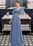 Nell A-Line V-neck Floor-Length Bridesmaid Dress With Ruffle STAP0013024