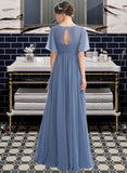 Nell A-Line V-neck Floor-Length Bridesmaid Dress With Ruffle STAP0013024