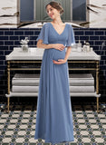 Nell A-Line V-neck Floor-Length Bridesmaid Dress With Ruffle STAP0013024